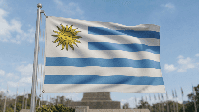 Uruguayan flag fluttering in square
