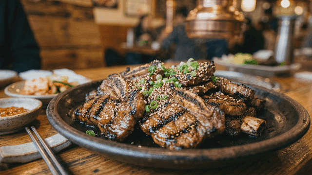 Grilled marinated ribs on table