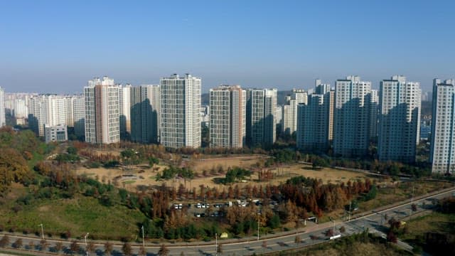 Cityscape with Park and High-rise Apartments