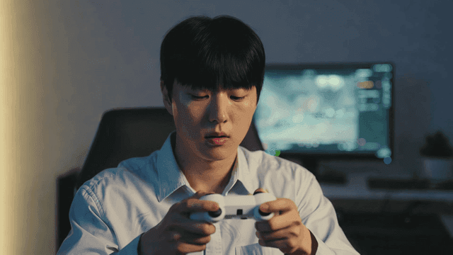 Man engrossed in video game