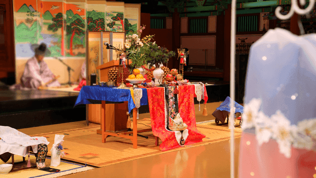 Ceremonial pyebaek altar in traditional wedding