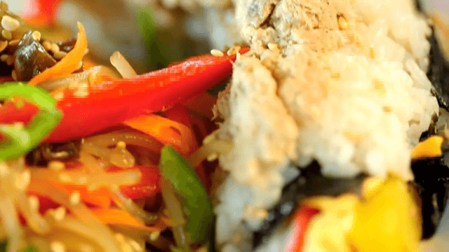 One plate of Gimbap and japchae
