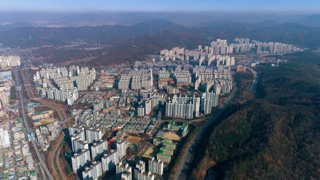 Suburban Cityscape with Dense Apartments