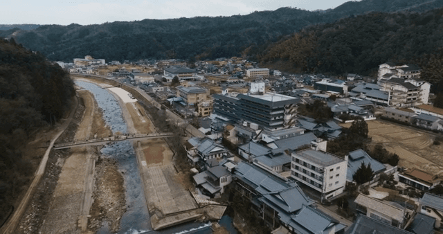 Scenic view of a riverside town