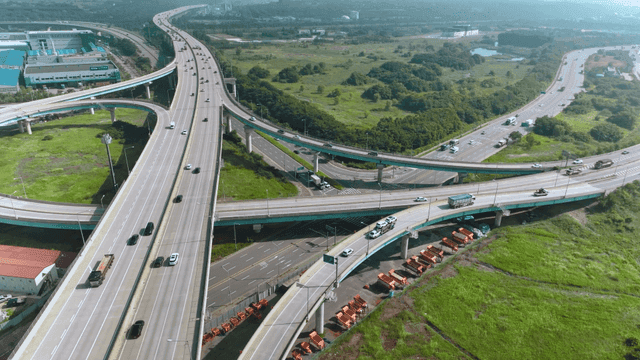Aerial view of a highway interchange