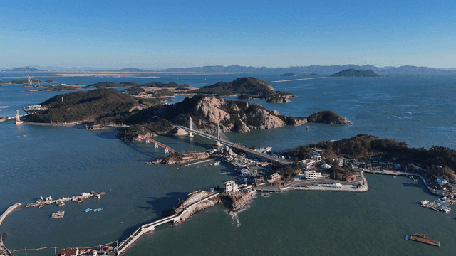 A scenic coastal area with bridges and islands