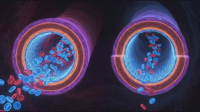 Colorful blood cells flowing through veins
