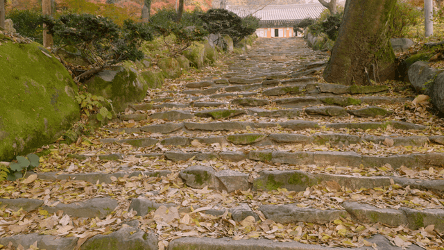 Stone steps leading to traditional Korean house