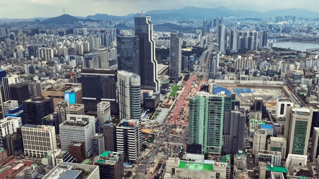 A bustling city with skyscrapers