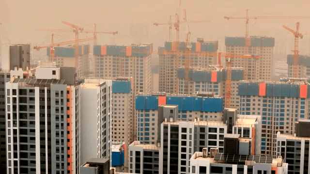 황사가 심한 도시의 아파트 단지