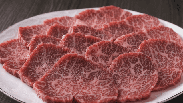 Plate of marbled beef slices