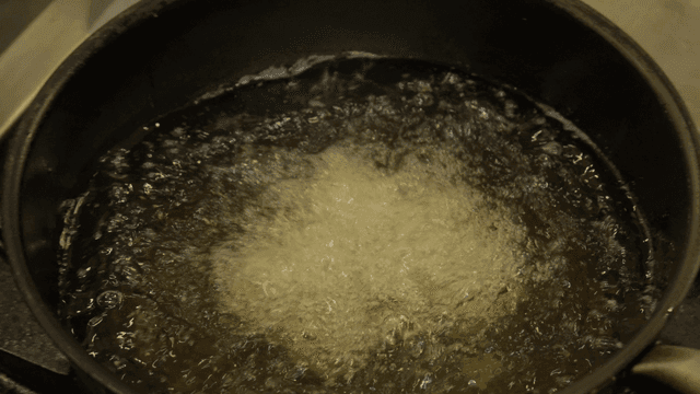 Frying food in hot oil