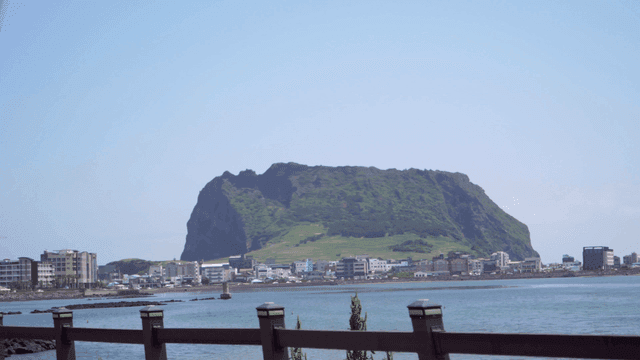 Seongsan Ilchulbong Tuff Cone seen from passing car