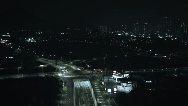 Night view of a city with busy roads