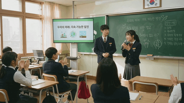 Students presenting in a classroom