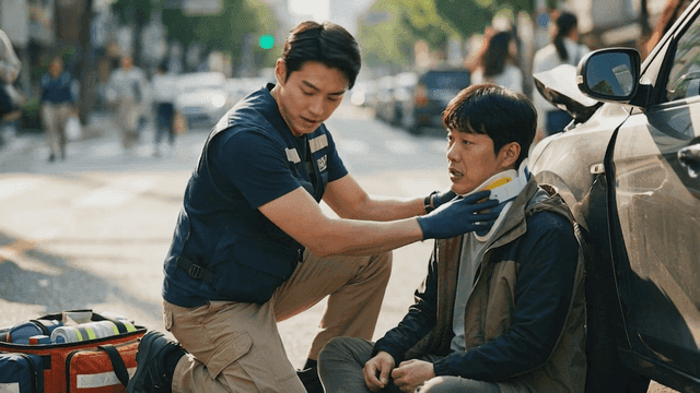 Paramedics providing emergency treatment to injured on street