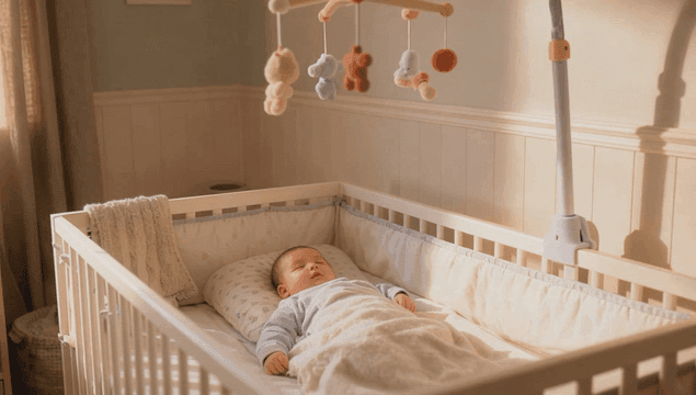 Baby sleeping peacefully in a crib