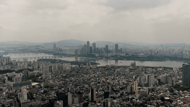 강이 보이는 넓은 도시 풍경