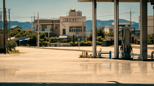 Empty gas station in a quiet town