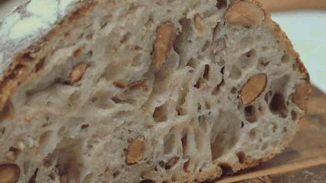 Freshly baked almond cranberry campagne cross-section