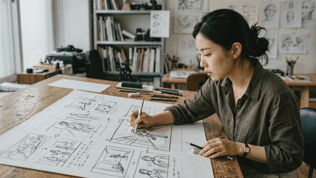Artist who draws storyboards in studio