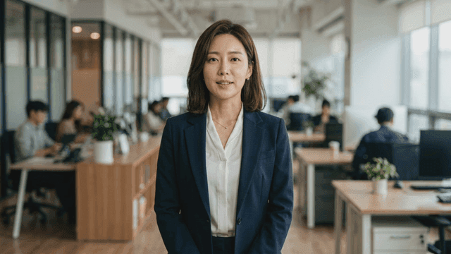 Female office worker standing in office