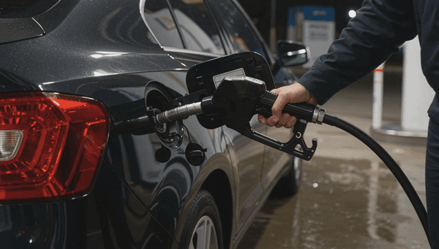 주유소에서 자동차에 연료를 넣는 사람