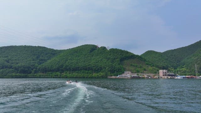 Wakeboarding on a scenic river