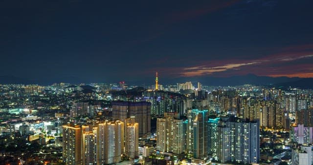 Night view in Daegu with buildings lit up at night