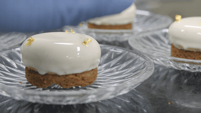 Delicate desserts with white glaze