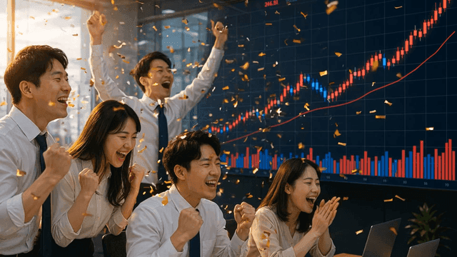 금융 성공을 축하하는 사람들