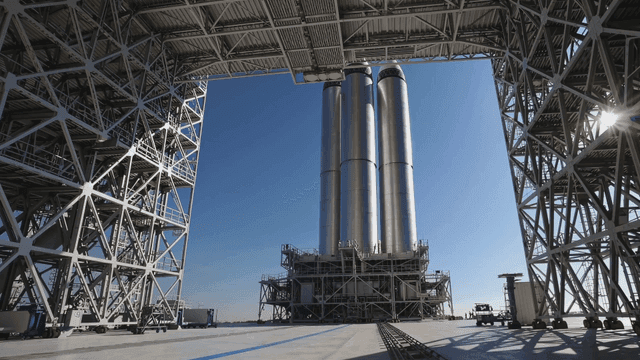 Rocket launch pad under a clear sky