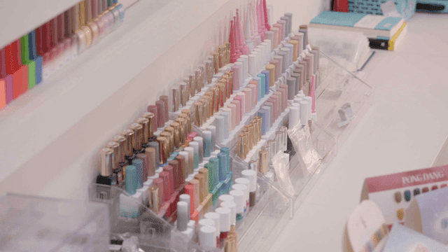 Variety of colorful nail polishes on display