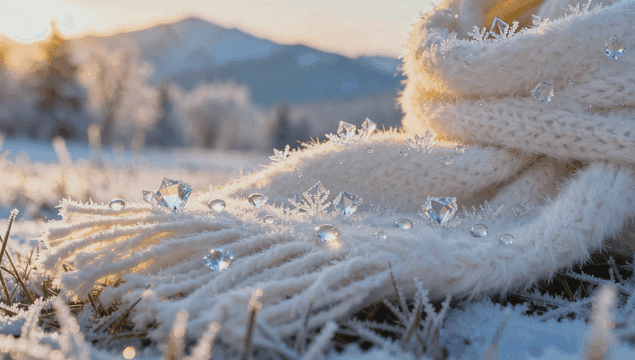 눈 덮인 들판의 흰색 스카프 위 눈송이