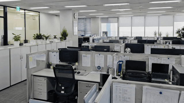 Turned-off monitors and empty company
