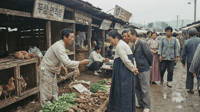 Bustling traditional market scene