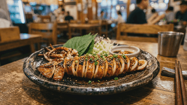 Grilled squid at cozy restaurant
