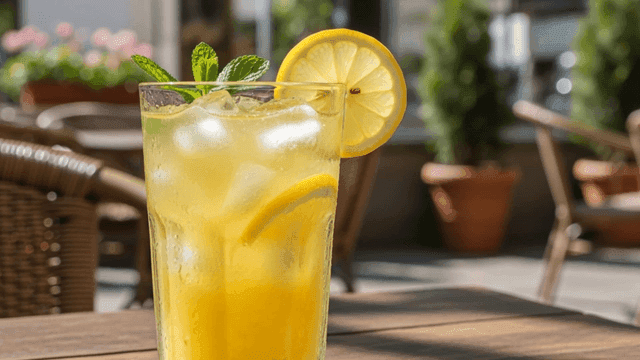 Refreshing lemonade with mint on a sunny patio
