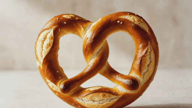 Freshly baked pretzels on table