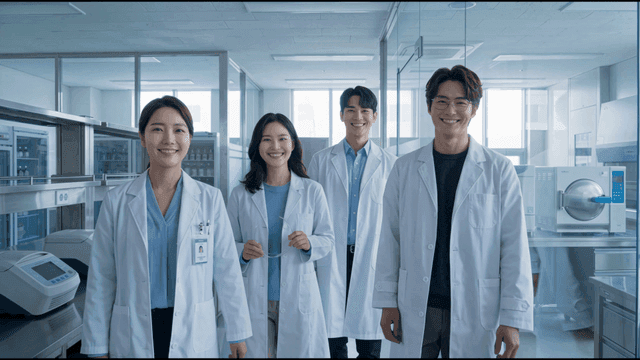 Scientists smiling leisurely in modern laboratory