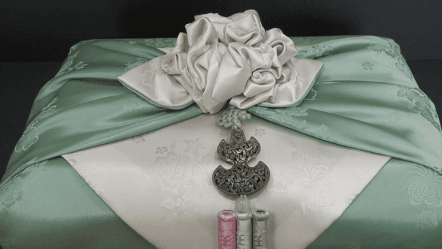 Jade-colored Korean traditional bojagi wrapping