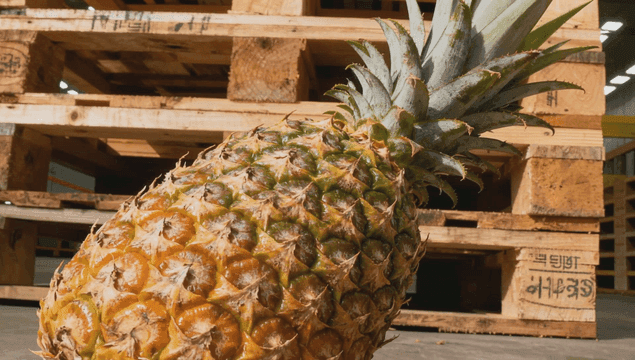 창고의 나무 팔레트 위 파인애플