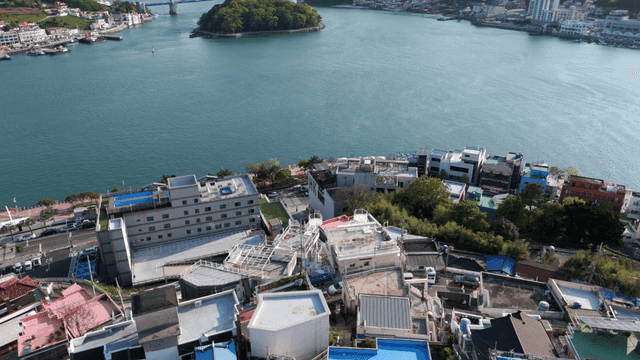 Coastal city with colorful rooftops
