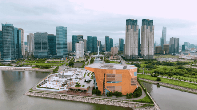 Modern city skyline with skyscrapers