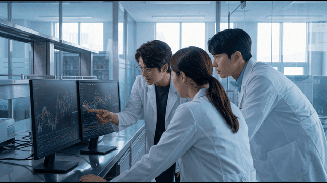 Scientists analyzing data on monitors
