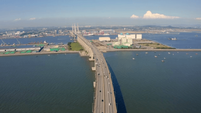 Long bridge over a calm sea