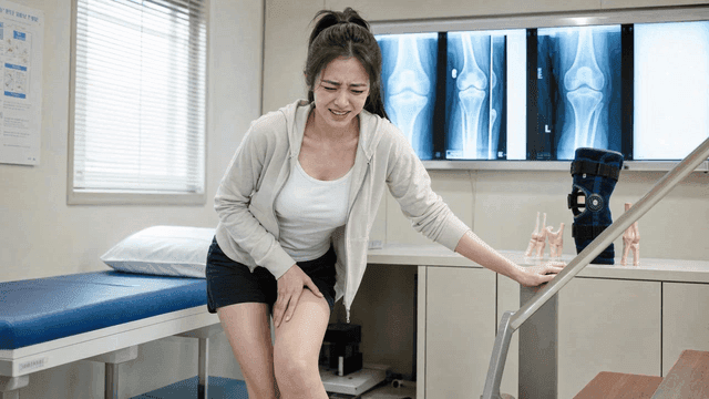 Woman holding her knee in pain