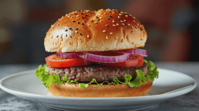 Delicious hamburger on white plate