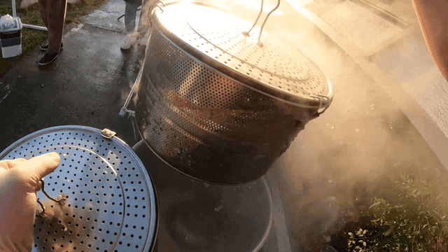 Steamer taken out of a large pot