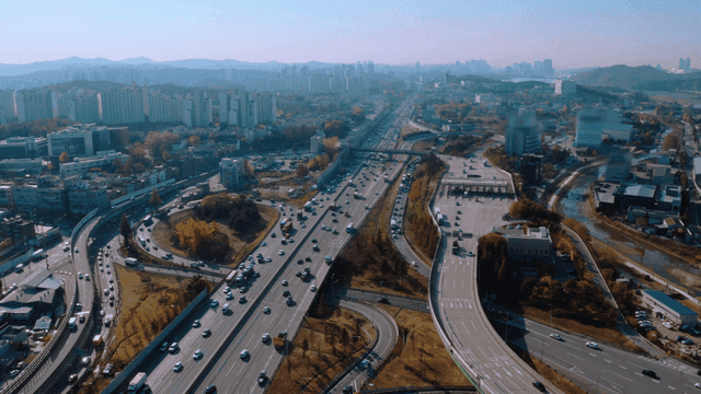 A bustling highway in a modern city